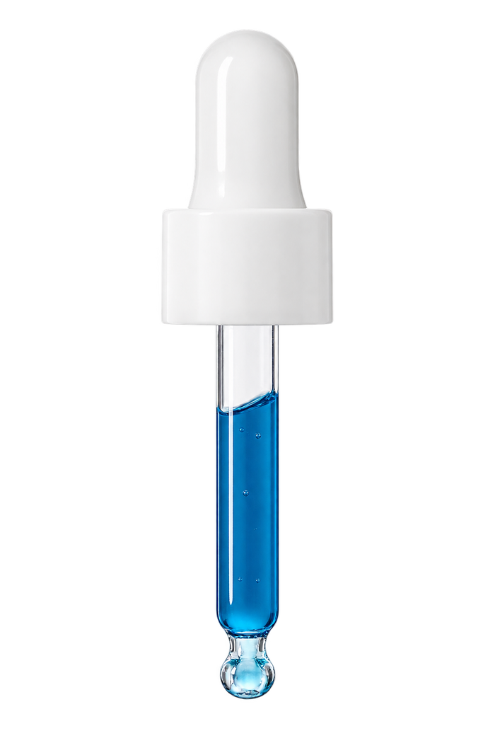 Woman holding strength + recovery droppers bottle near stomach